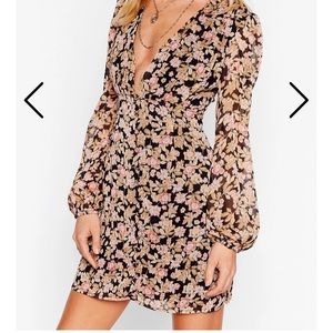 NWT Nasty Gal floral long sleeve mini dress